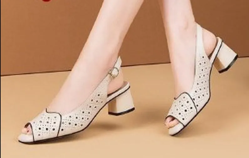 Amozae Summer Woman Sandals Open Toe Pumps Back Strap Mid Heels Dress Shoes Peep Toe Ladies Shoes Sandalias Mujer Pumps Escarpins