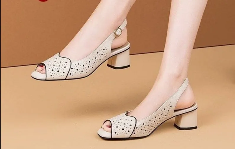 Amozae Summer Woman Sandals Open Toe Pumps Back Strap Mid Heels Dress Shoes Peep Toe Ladies Shoes Sandalias Mujer Pumps Escarpins
